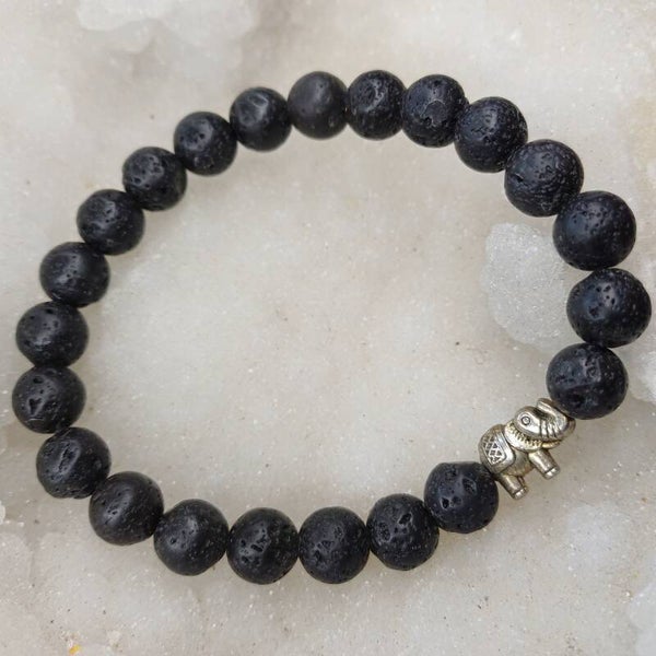 Bracelet en pierre de lave noire 8 mm