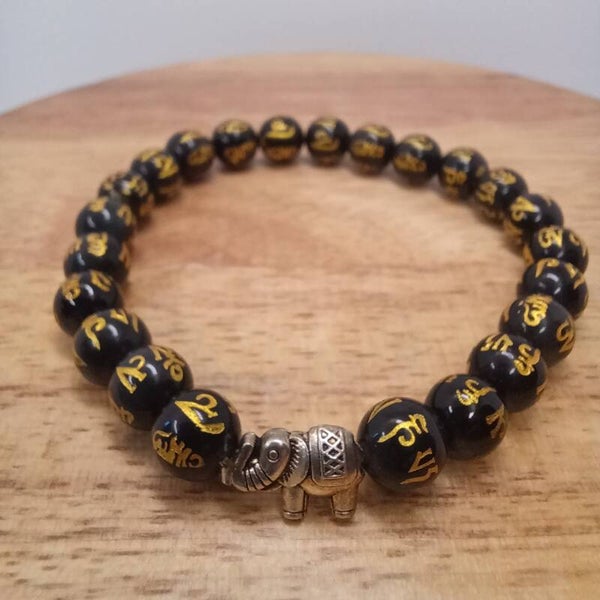 Bracelet Obsidienne noire & mantra OM 8 mm
