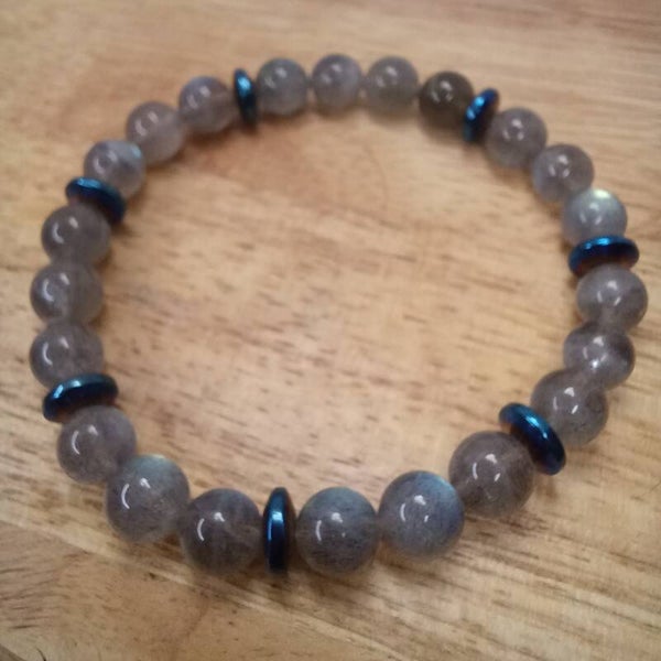 Bracelet Labradorite A & Hématite 8 mm