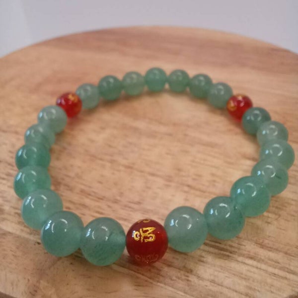 Bracelet Aventurine & Cornaline mantra OM 8mm