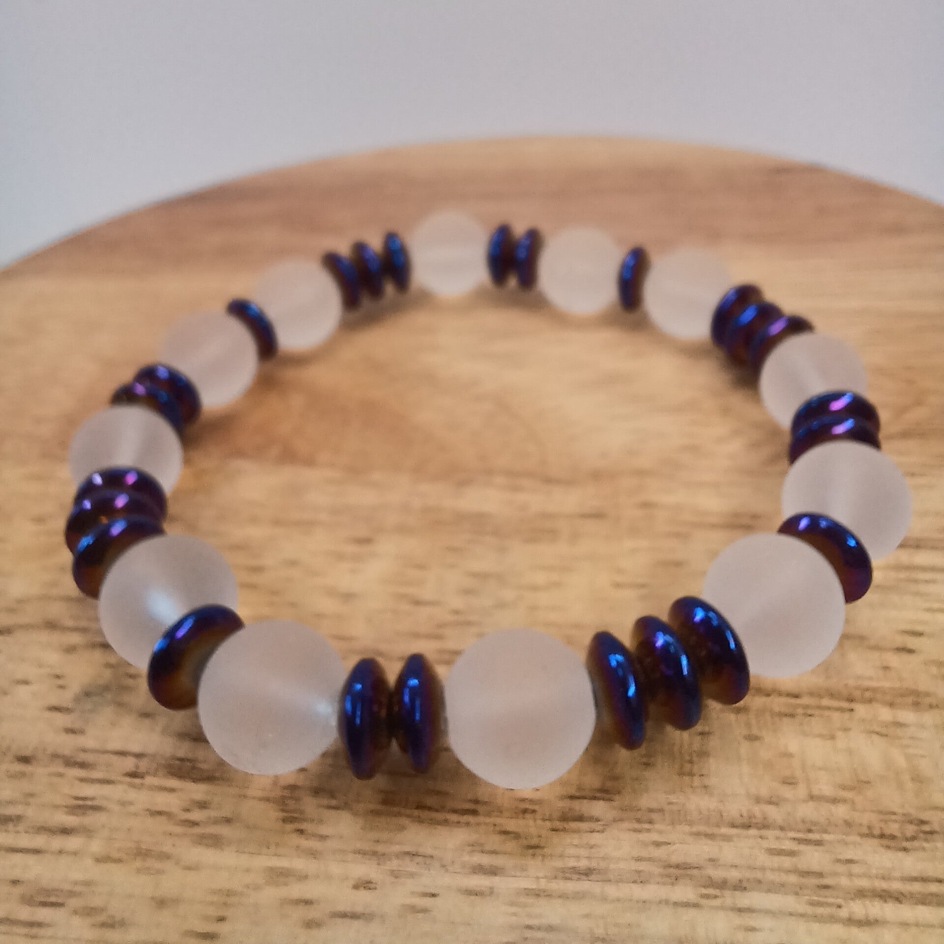 Bracelet Cristal de roche mat & Hématite 10 mm