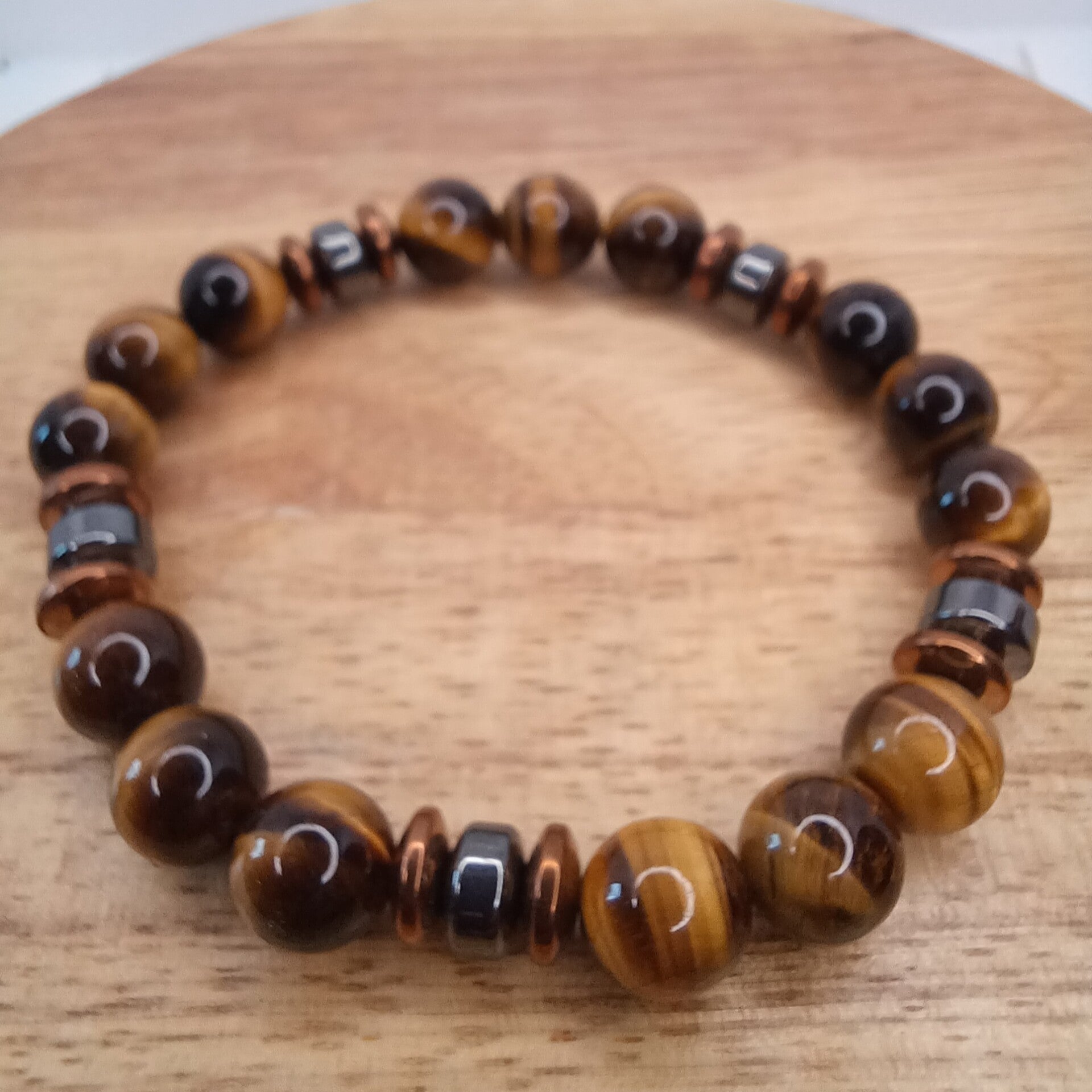 Bracelet Œil du tigre & Hématite 10 mm