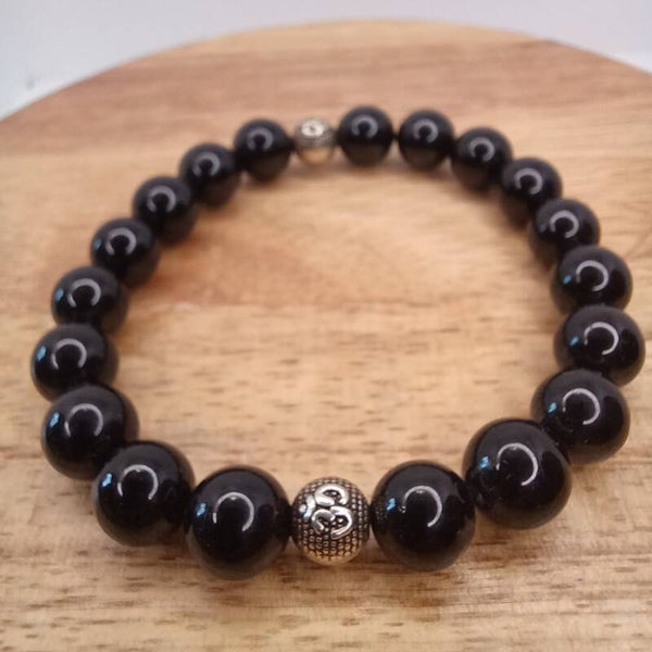 Bracelet Tourmaline & perle Om 10 mm