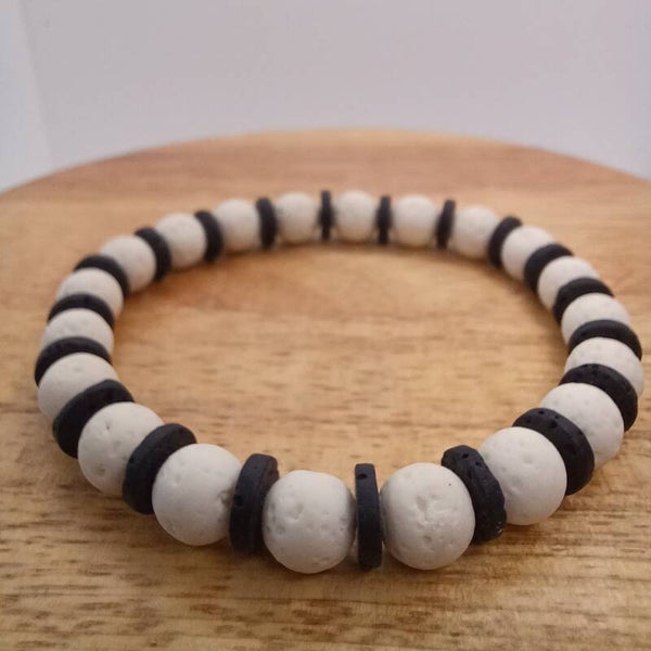 Bracelet pierre de lave blanche & noire 8 mm