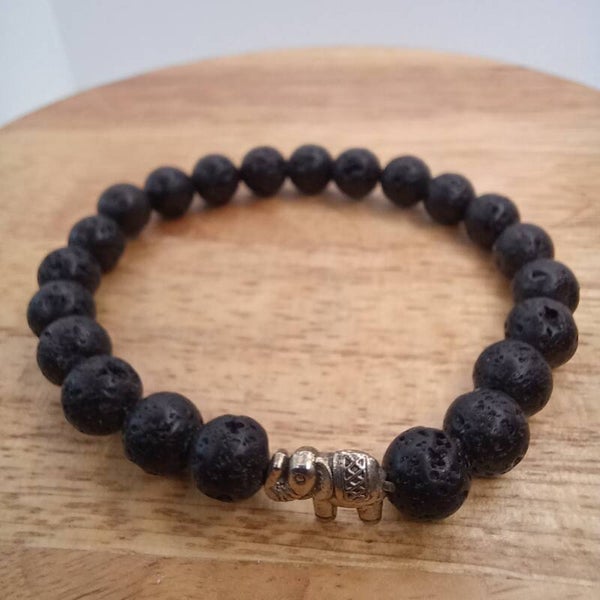 Bracelet en pierre de lave noire 8 mm