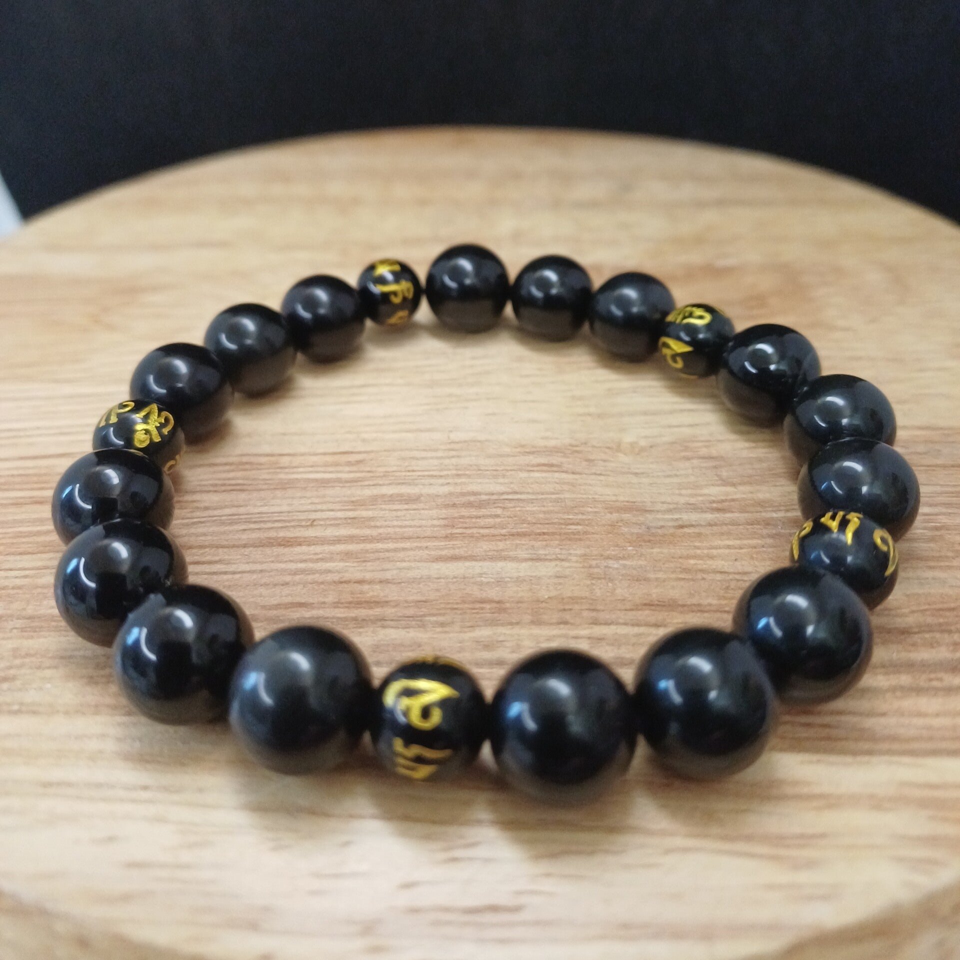 Bracelet Obsidienne Œil Céleste & Obsidienne Mantra Om 10 mm