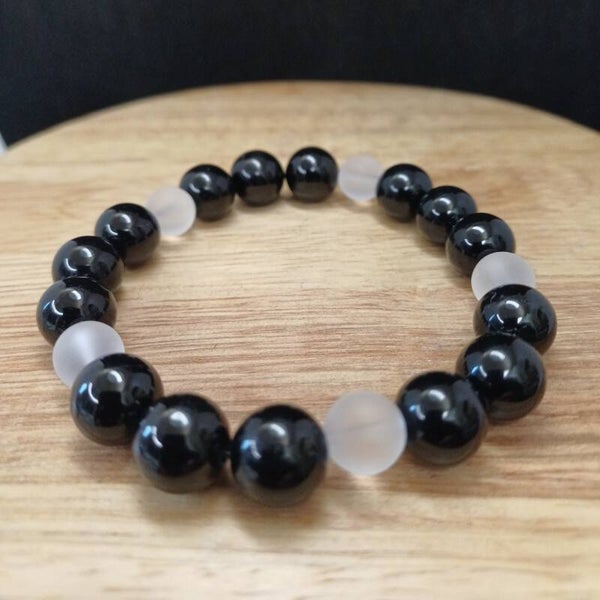 Bracelet Tourmaline & Cristal de Roche Mat 10 mm