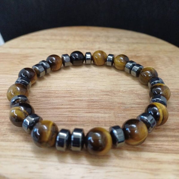 Bracelet Œil du tigre & Hématite 10 mm