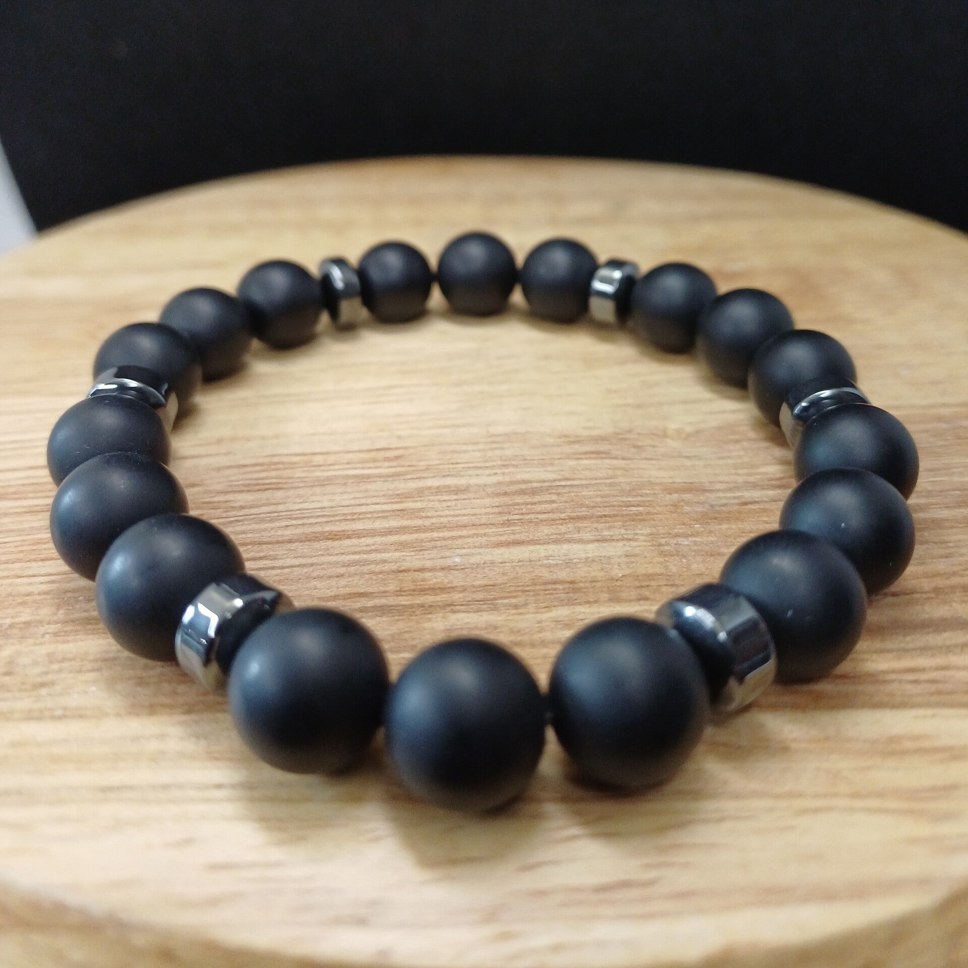 Bracelet Onyx mat & Hématite 10 mm