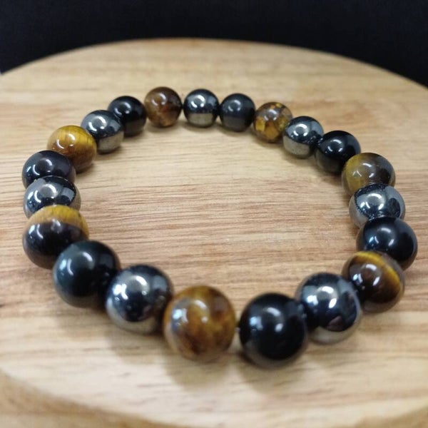 Bracelet Œil de Tigre / Hématite / Obsidienne 10 mm