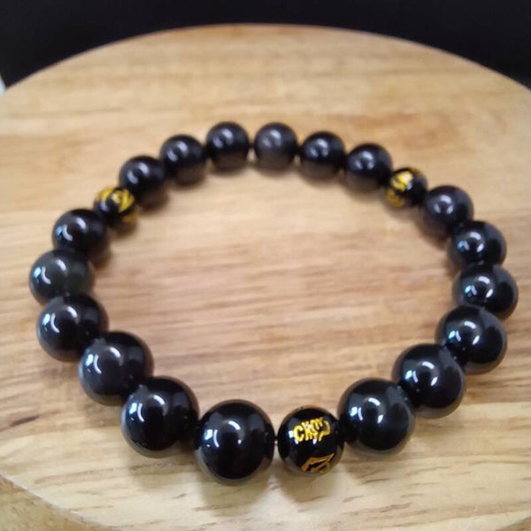 Bracelet Obsidienne Œil Céleste & Obsidienne Œil Céleste Gravée Mantra OM 10 mm
