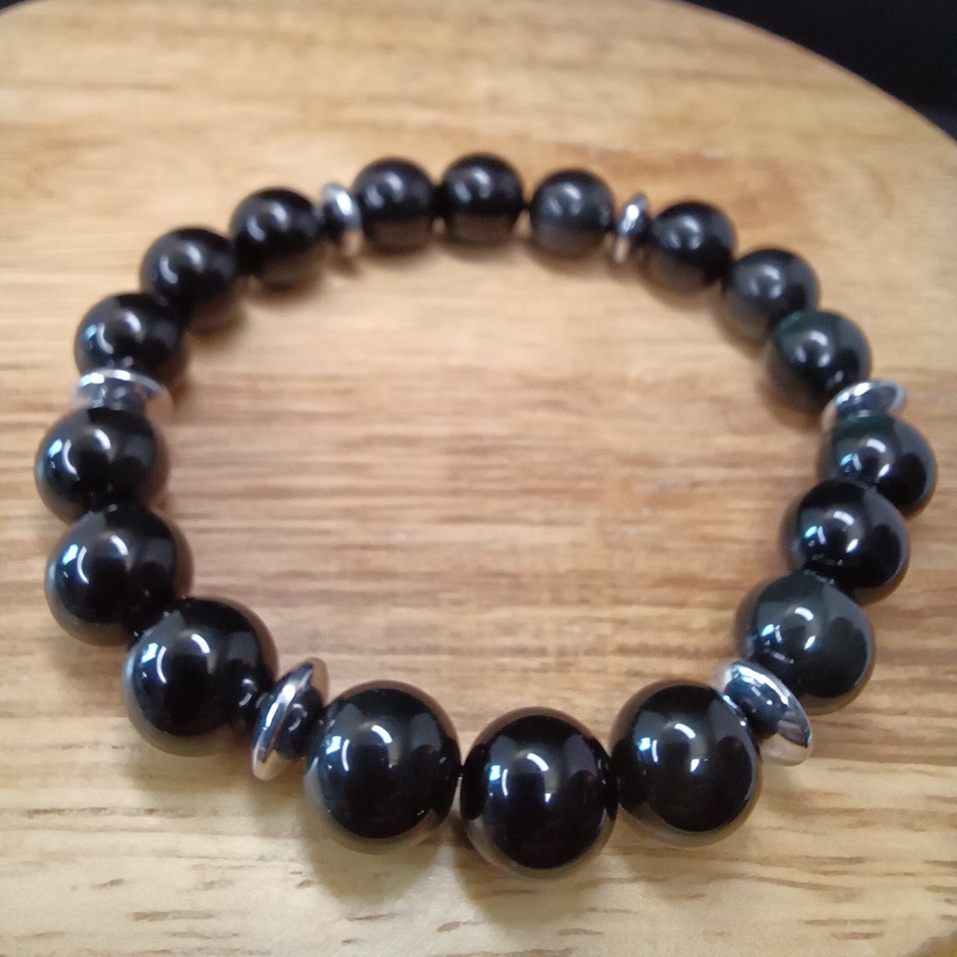 Bracelet Obsidienne Œil Céleste & Hématite 10 mm