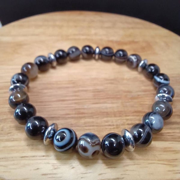 Bracelet Agate Œil & Hématite 8 mm