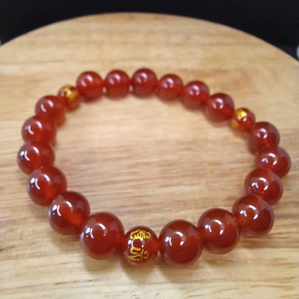 Bracelet Cornaline & Cornaline Gravée Mantra Om 10 mm