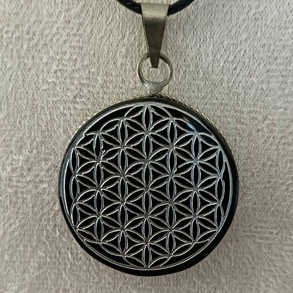 Pendentif Obsidienne noire Fleur de vie