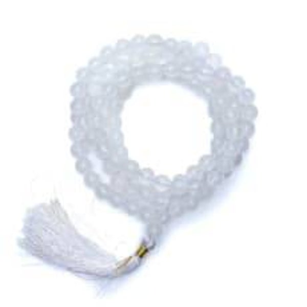 Mala Agate blanche 108 perles qualité AA + sac