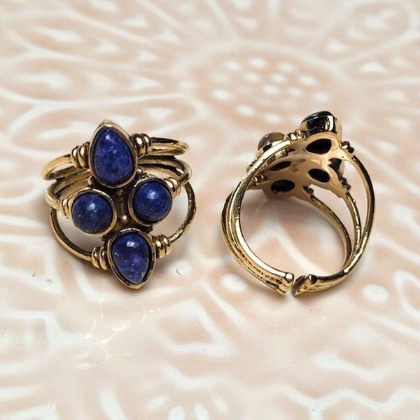 Bague Elisabeth réglable en laiton & Lapis Lazuli
