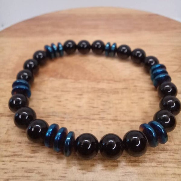 Bracelet Onyx & Hématite 8 mm