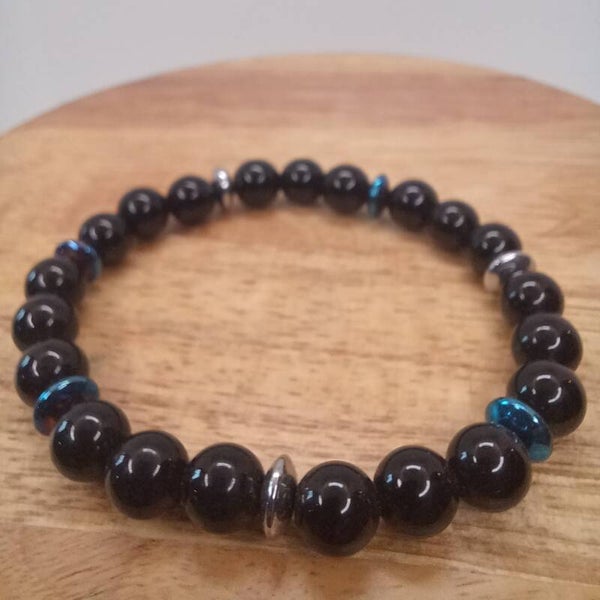 Bracelet Onyx & Hématite 8 mm