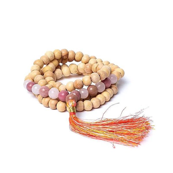 Mala Tulsi avec Thulite /Quartz rose qualité AA + sac