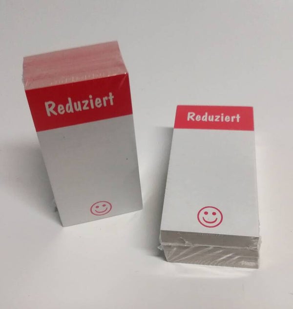 100 Preisschilder mit Aufdruck " REDUZIERT " 2 Größen