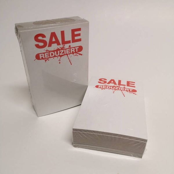 50 Preisschilder mit Aufdruck " SALE REDUZIERT " 2 Größen