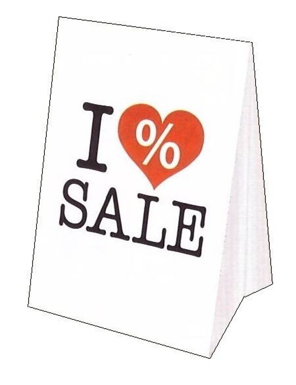 Aufsteller Text " I ❤️ % SALE " 3 Größen aus Karton