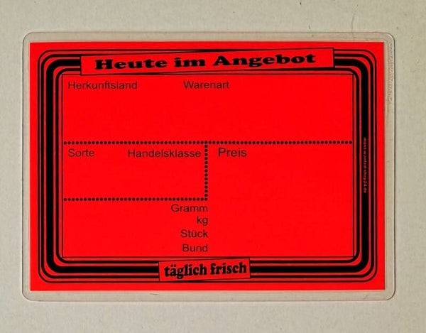 10 laminierte Preisschilder in leuchtrot - Aufdruck: "Heute  im Angebot"