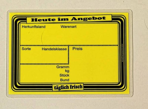 10 laminierte Preisschilder in leuchtgelb - Aufdruck: "Heute  im Angebot"