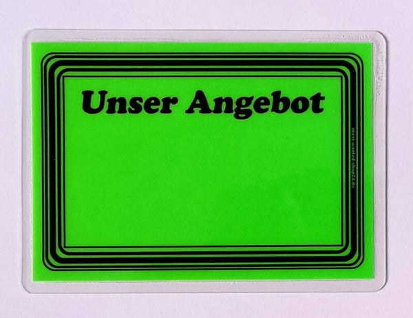 10 St.  Preisschilder mit Rand mit Text " unser Angebot " laminiert leuchtgrün (Kopie)