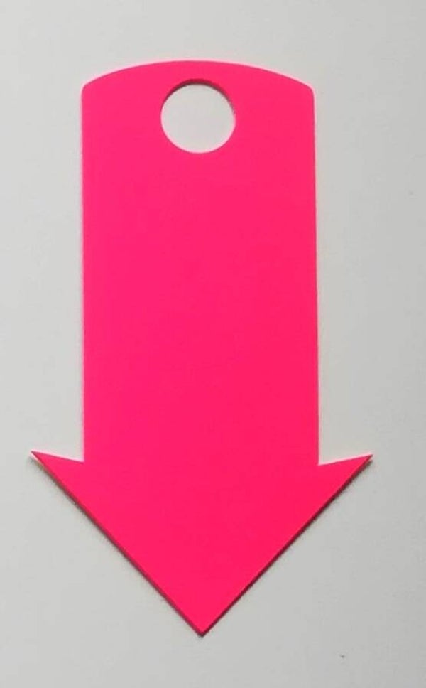 50 Pfeile mit Bohrung Nr. PS-63-110-745 - 380g/qm - Preisschilder 6,3 x 11,3 cm leuchtrosa