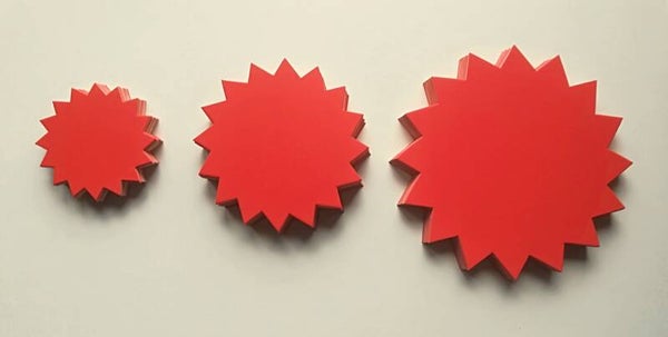 60 Rund - Sterne 3 Größen aus Plakatkarton rot