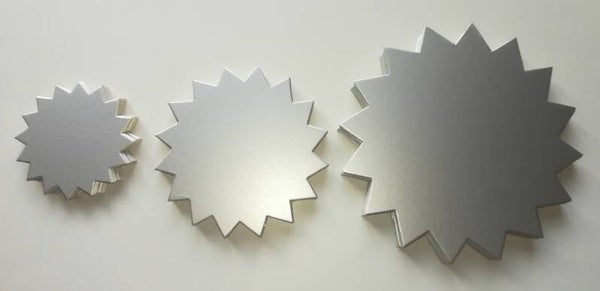 60 Rund - Sterne 3 Größen aus Plakatkarton silberfarbig