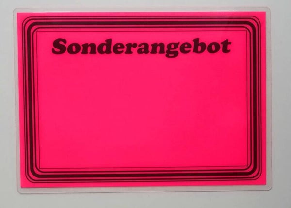 10 laminierte Preisschilder  in leuchtrosa - Aufdruck: "Sonderangebot" mit Rand