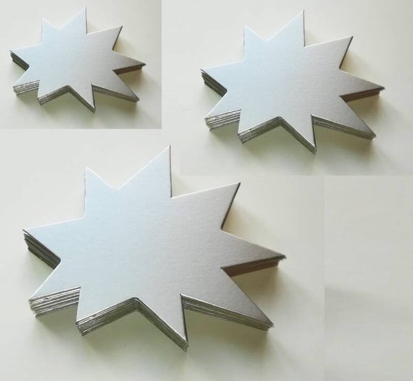 60 Sterne in 3 Größen Preisschilder aus Plakatkarton silberfarbig