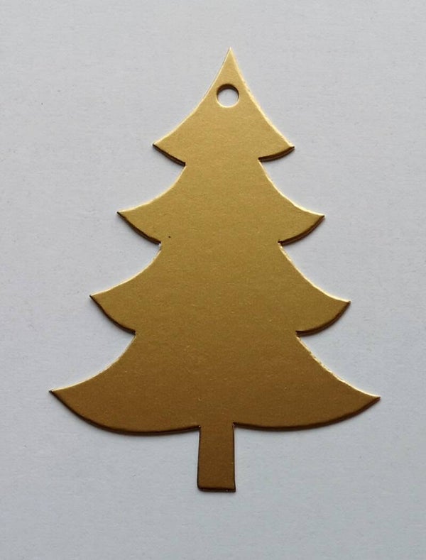 25 St. Tannenbaum aus Plakatkarton mit 3mm Bohrung in goldfarbig