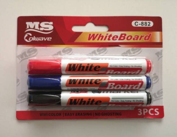 3 St. Whiteboard Marker 1,5 x 13,8 cm schreibt 2,5-3,5 mm schwarz, rot und blau