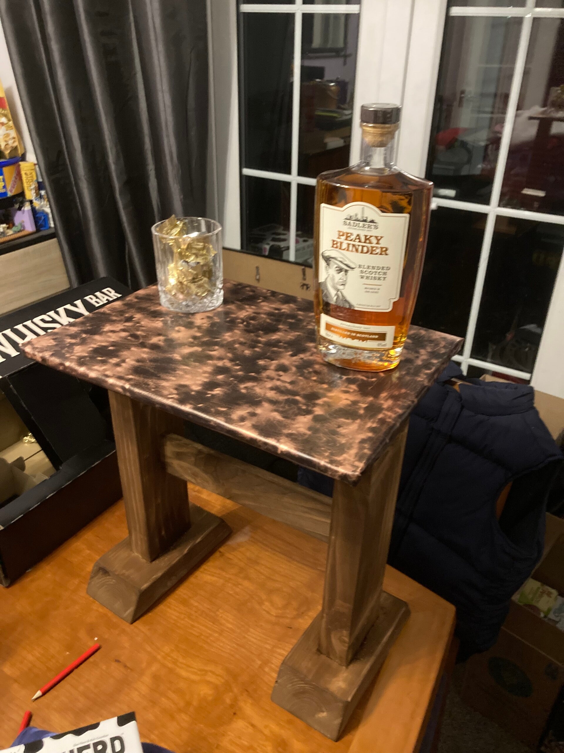 Hand beaten copper table