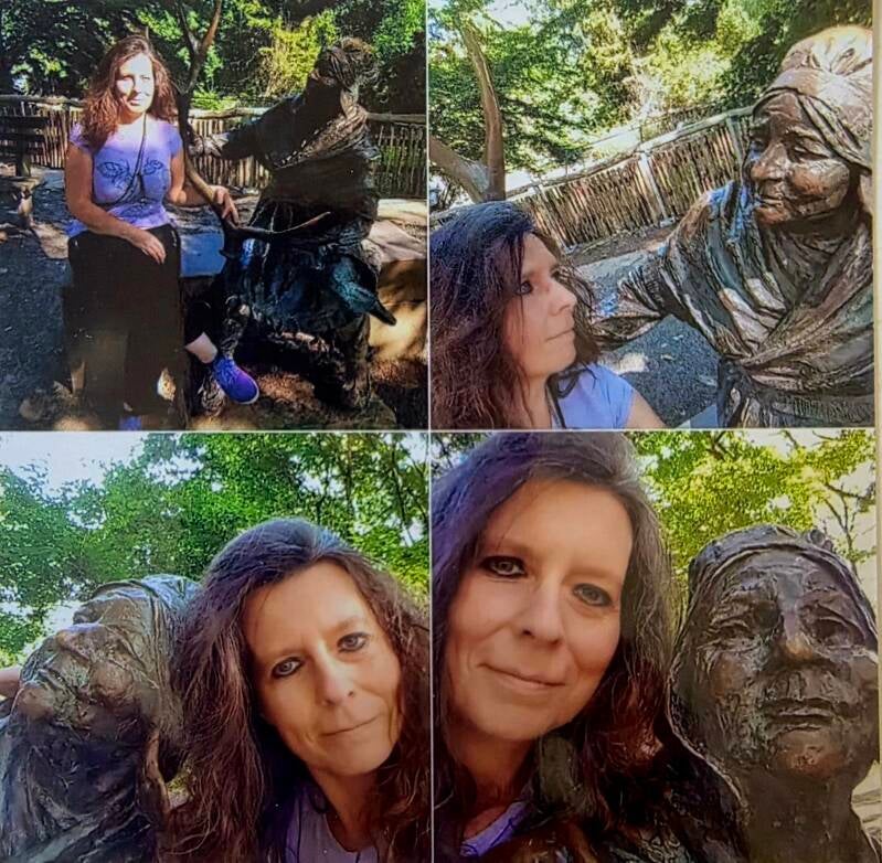 Collage der ersten Begegnung mit der Sami-Frau im Tierpark Sababurg, gemeinsam sitzend, im direkten Blickkontakt und vertraut Seite an Seite