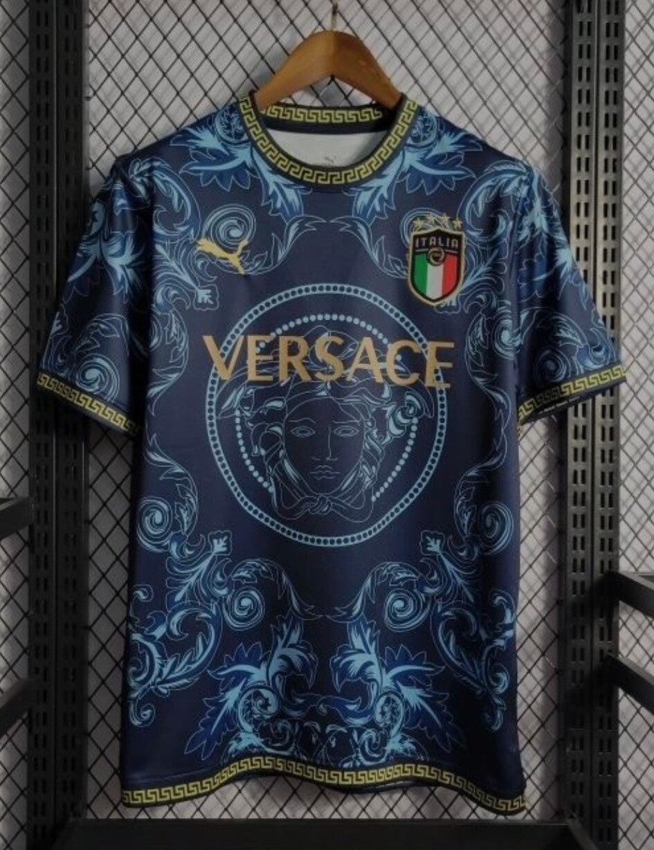 Italy x Versace 2022 concept blue home football shirt.