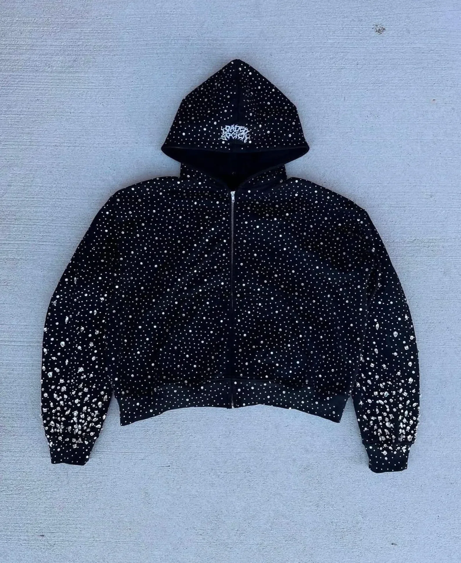 Black Rhinestone Zip Hoodie