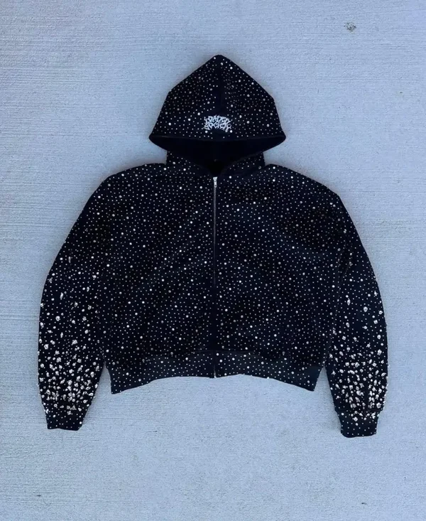 Black Rhinestone Zip Hoodie