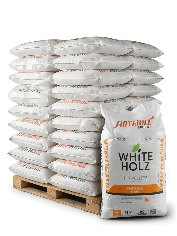 1 BANCALE da 75 SACCHI Pellet BIANCO HOLZ in Abete – ENplus A1 – 15 kg – Bancale da 75 Sacchi
