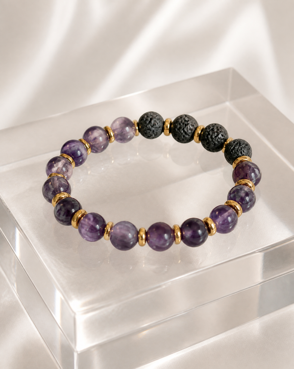 Amethyst bracelet with lava beads