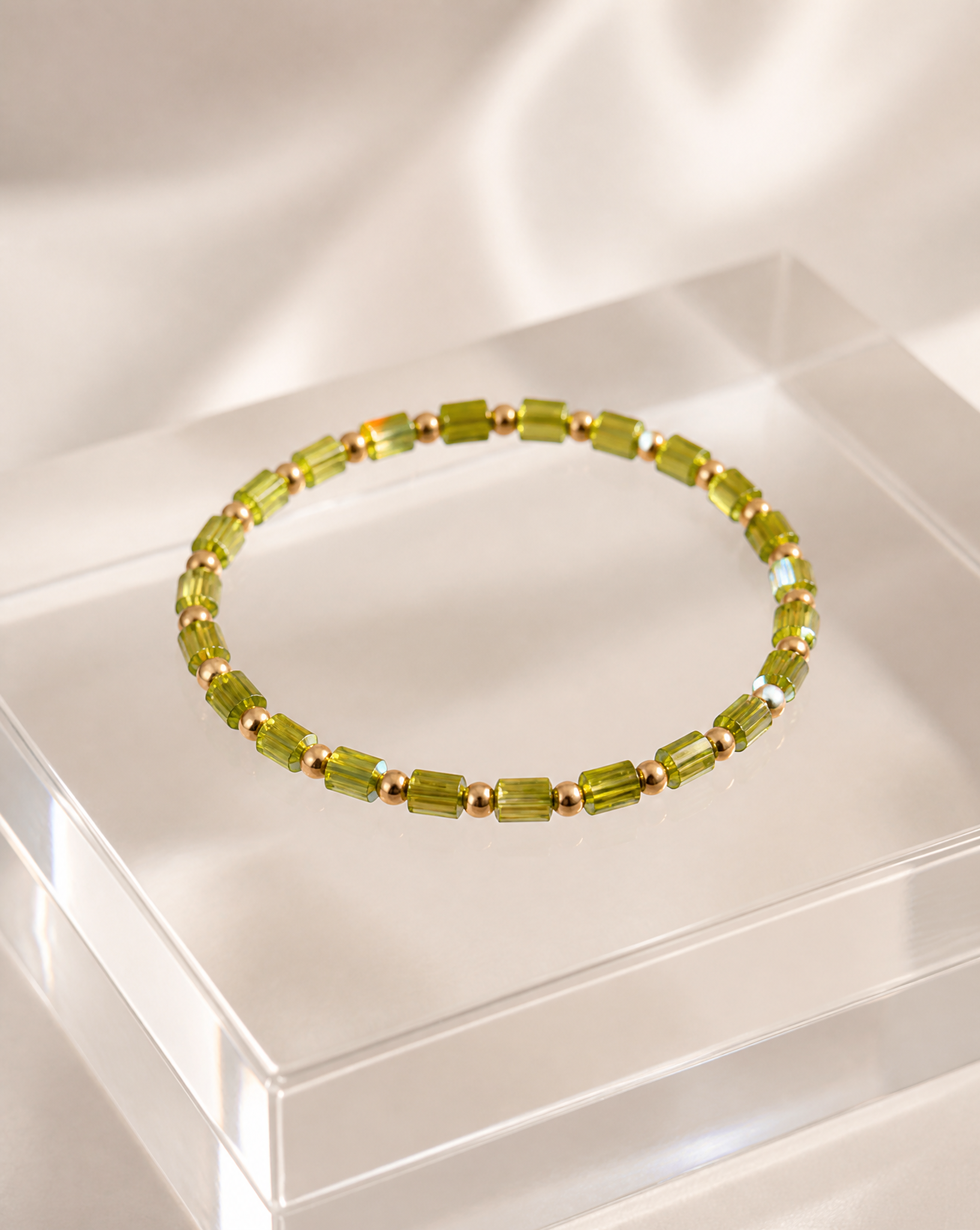 Peridot Cube and Gold Accent beads bracelet