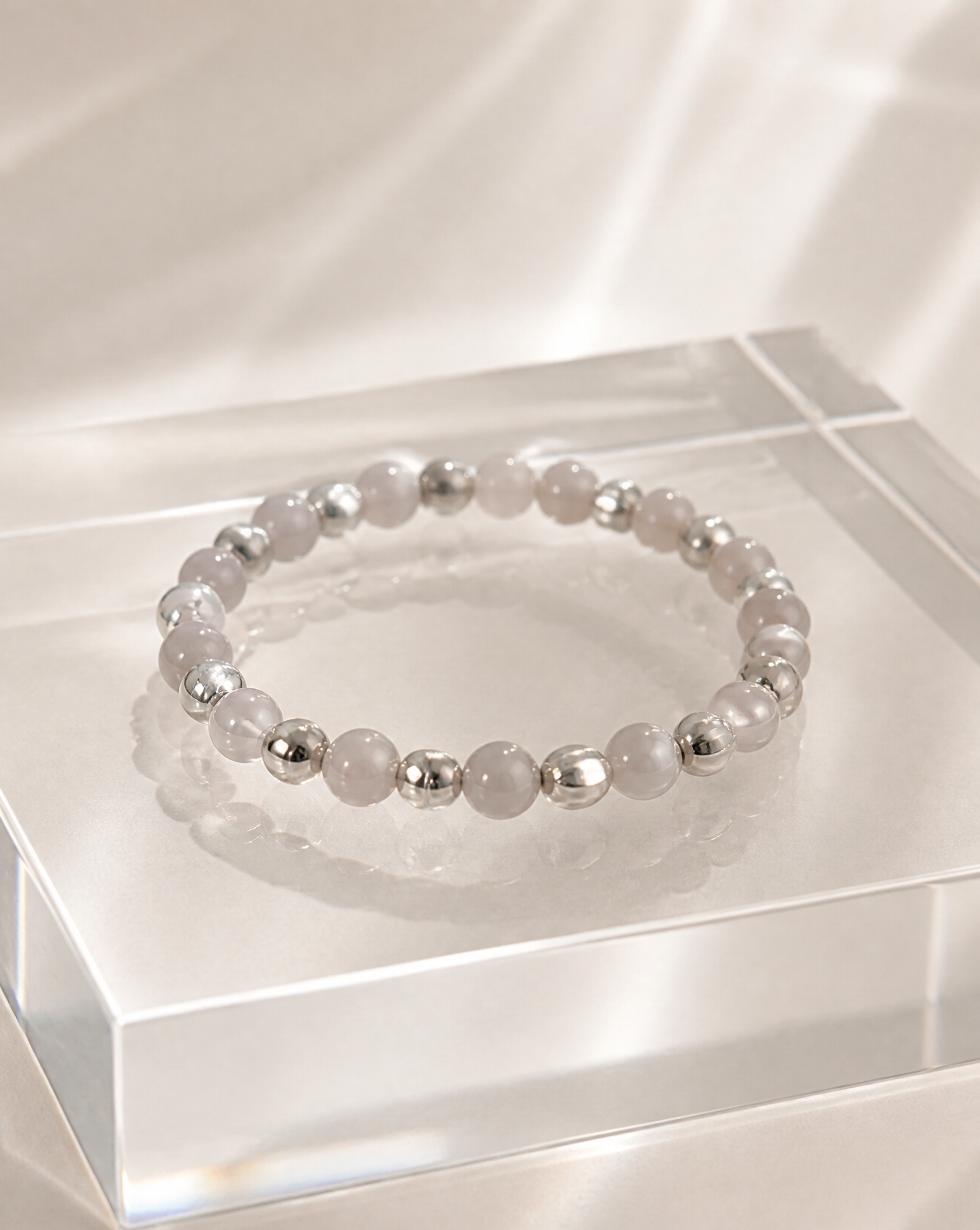 Light Pink Quarts with silver accent bracelet