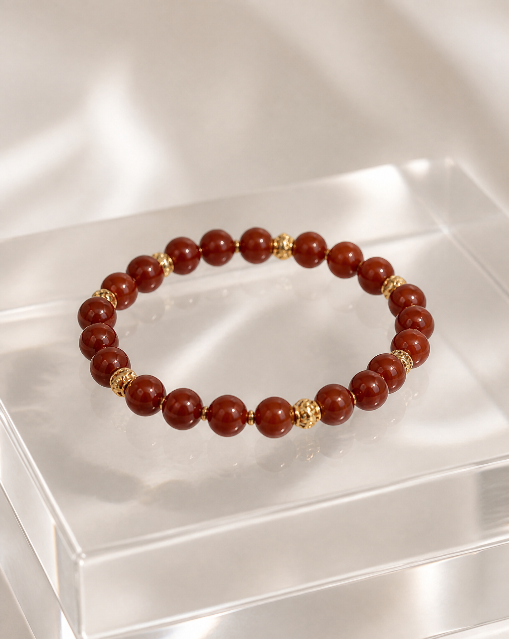 Red Jasper with Gold Filigree Round Beads