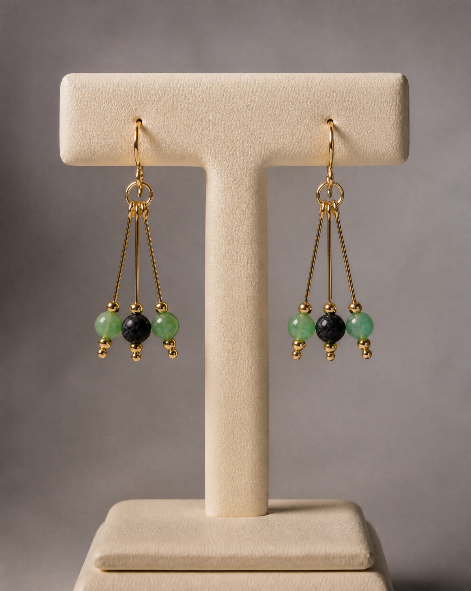 Green Aventurine with lava beads earrings