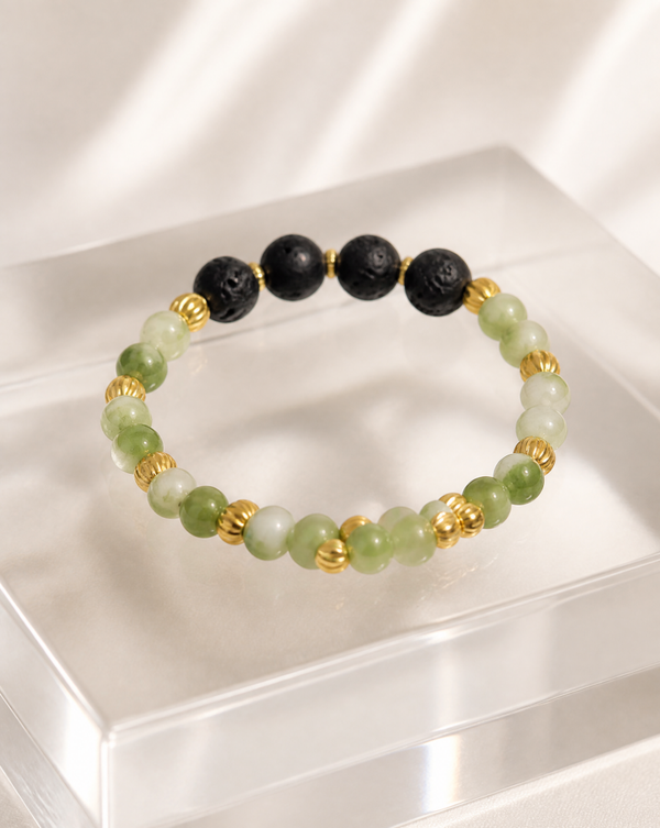 Light Green mix with White Serpentine and lava beads