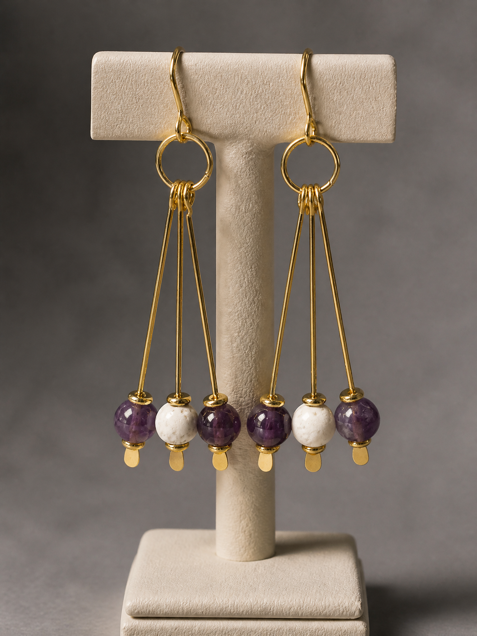 White lava and amethyst beads earrings